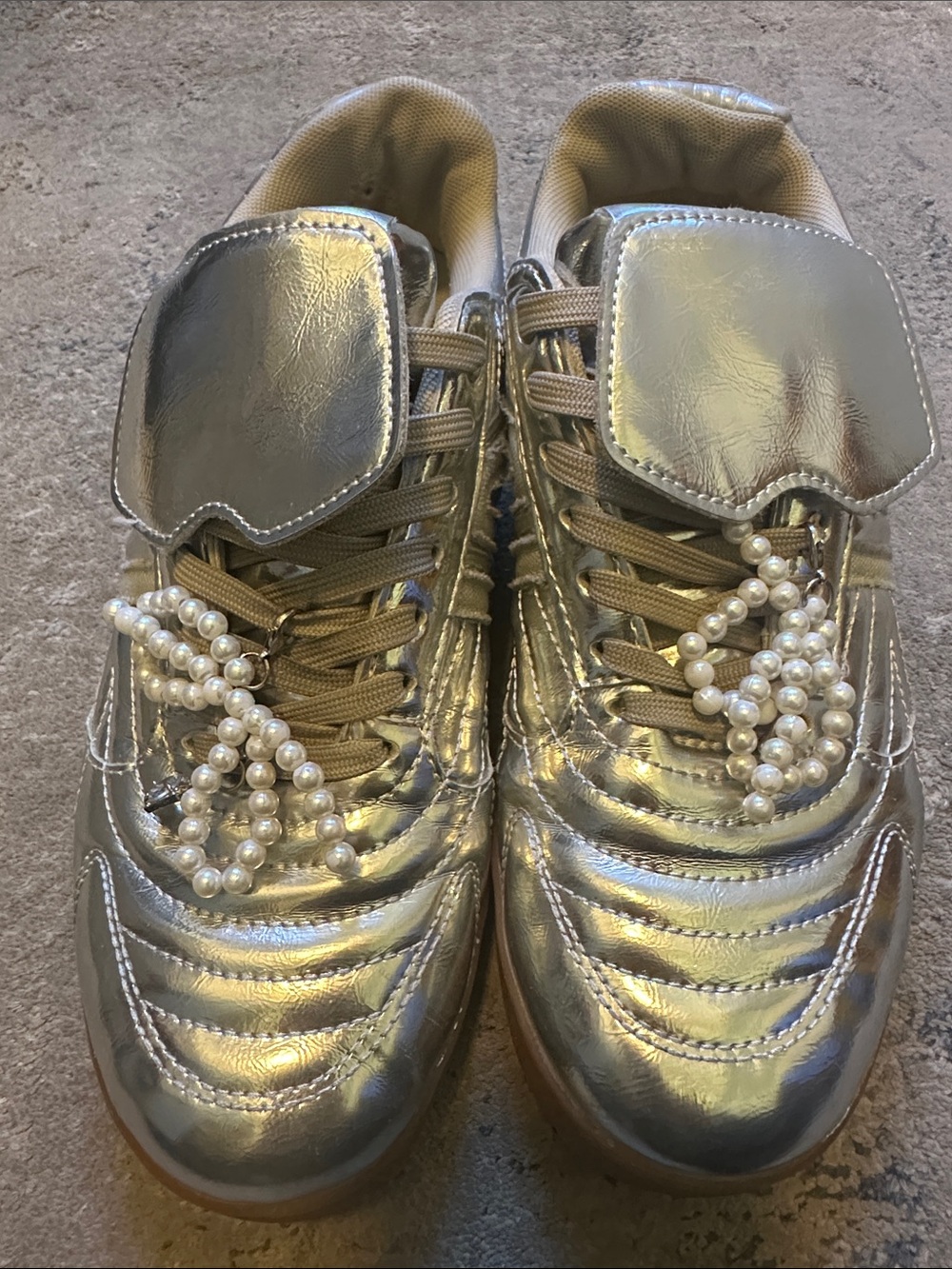 Steve Madden Silver Metallic Sneakers with Pearl Accent